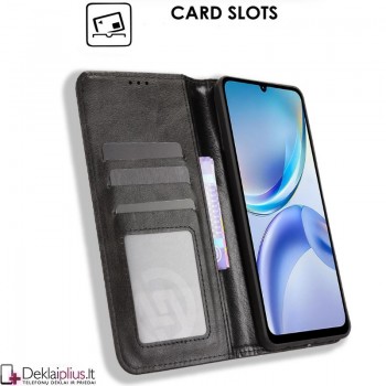 Dirbtinės odos atverčiamas dėklas su skyreliais - juodas (Zte Blade A36)
